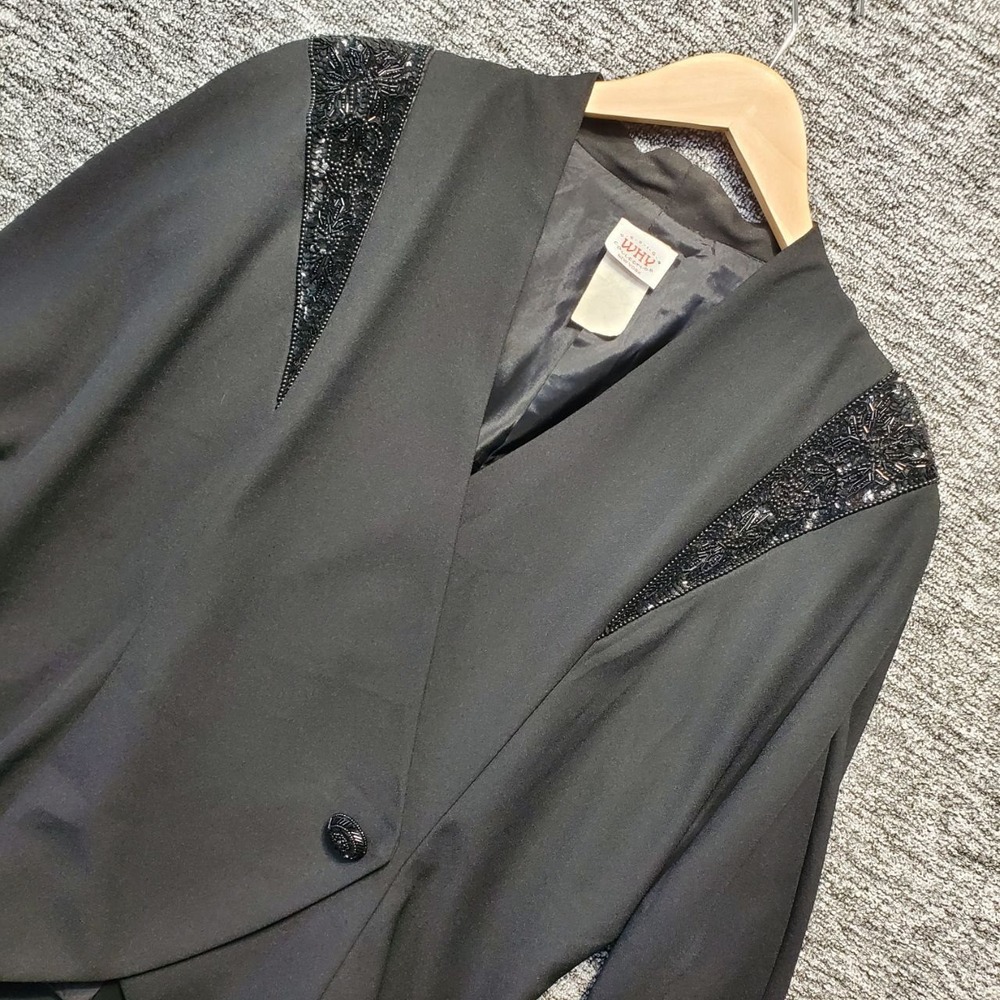 Why Design Collection Blazer Women 16 Black Beaded Shoulder VTG 80s‎ Evening